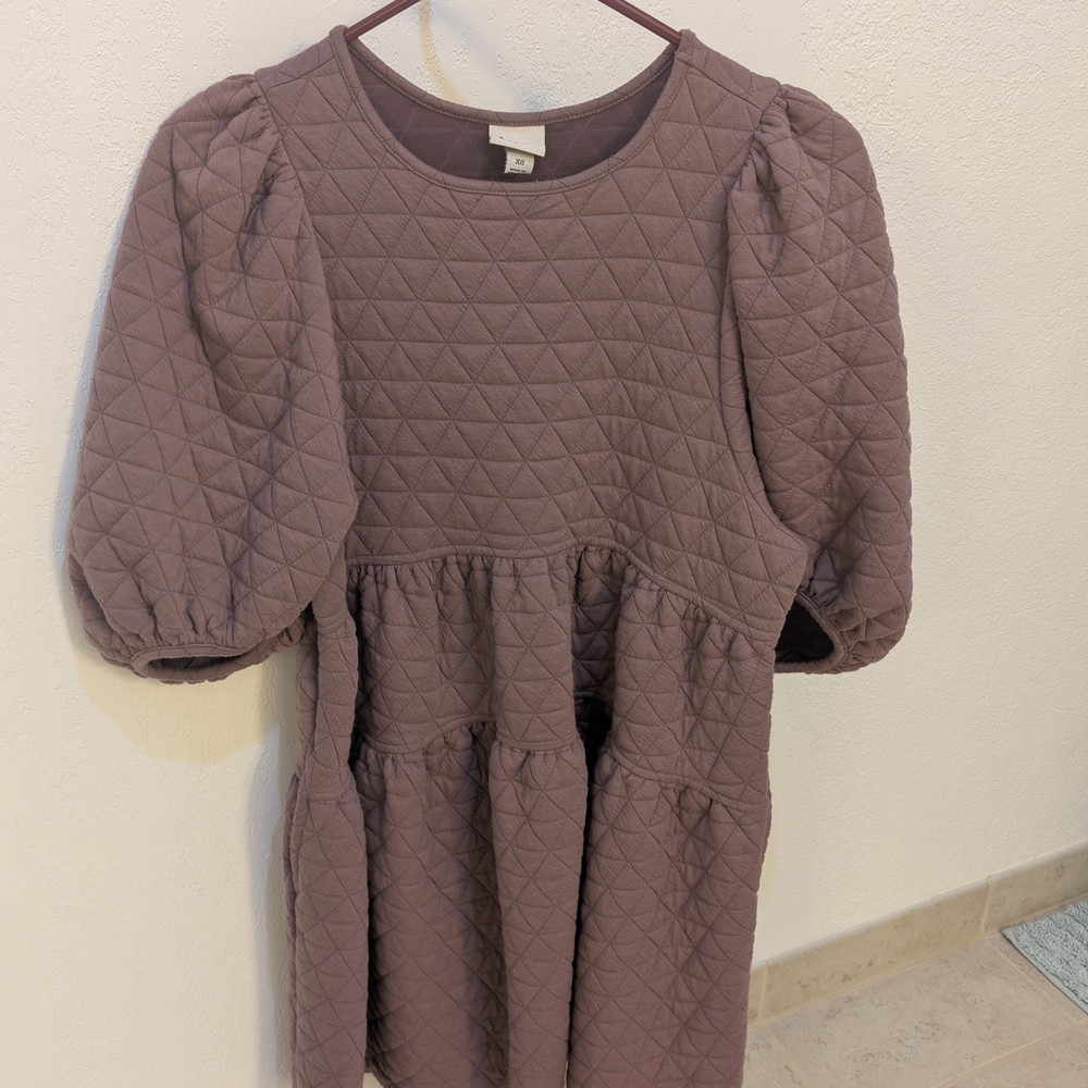 Quilted Puff Sleeve  Dress - Purple